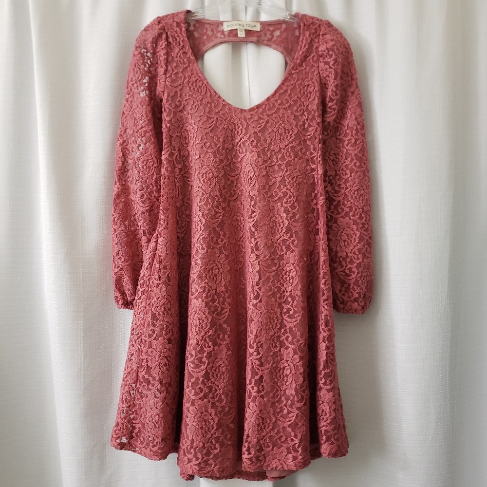 XS Paisley Raye Dusty Rose Pink Longsleeve Flowy Dress